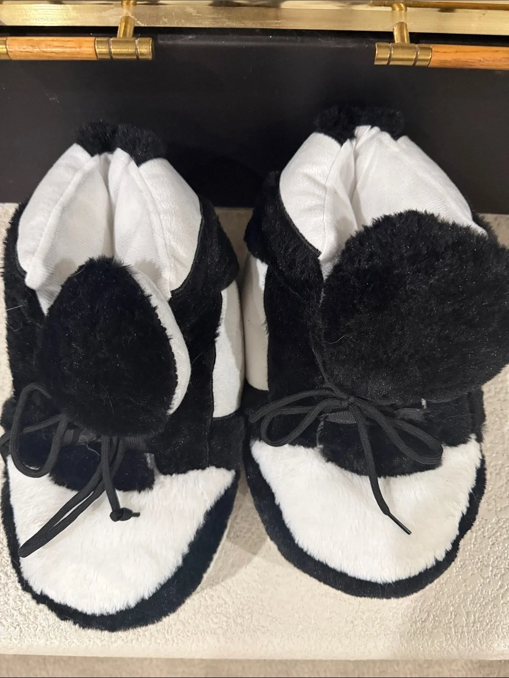 Kids Plush Black and White Cozy Slipper Sneakers